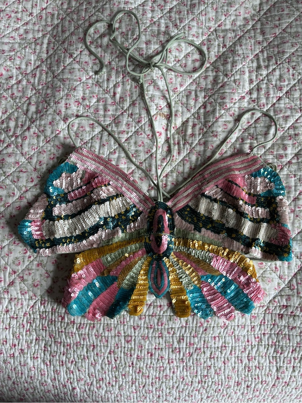 Sequin Butterfly Appliqué Halter Top - Multicolor